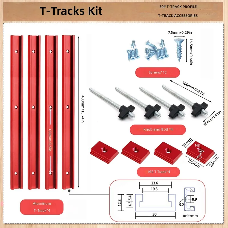 Tablet Accessories Set - T30 T-Slot Schuifset Rood Blauw Zilver